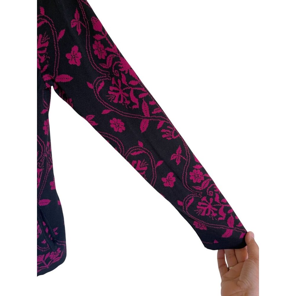 Chico's Size 1/Medium Pink Black Paisley Brocade Floral Full ZIp Knit Cardigan S - Picture 5 of 7
